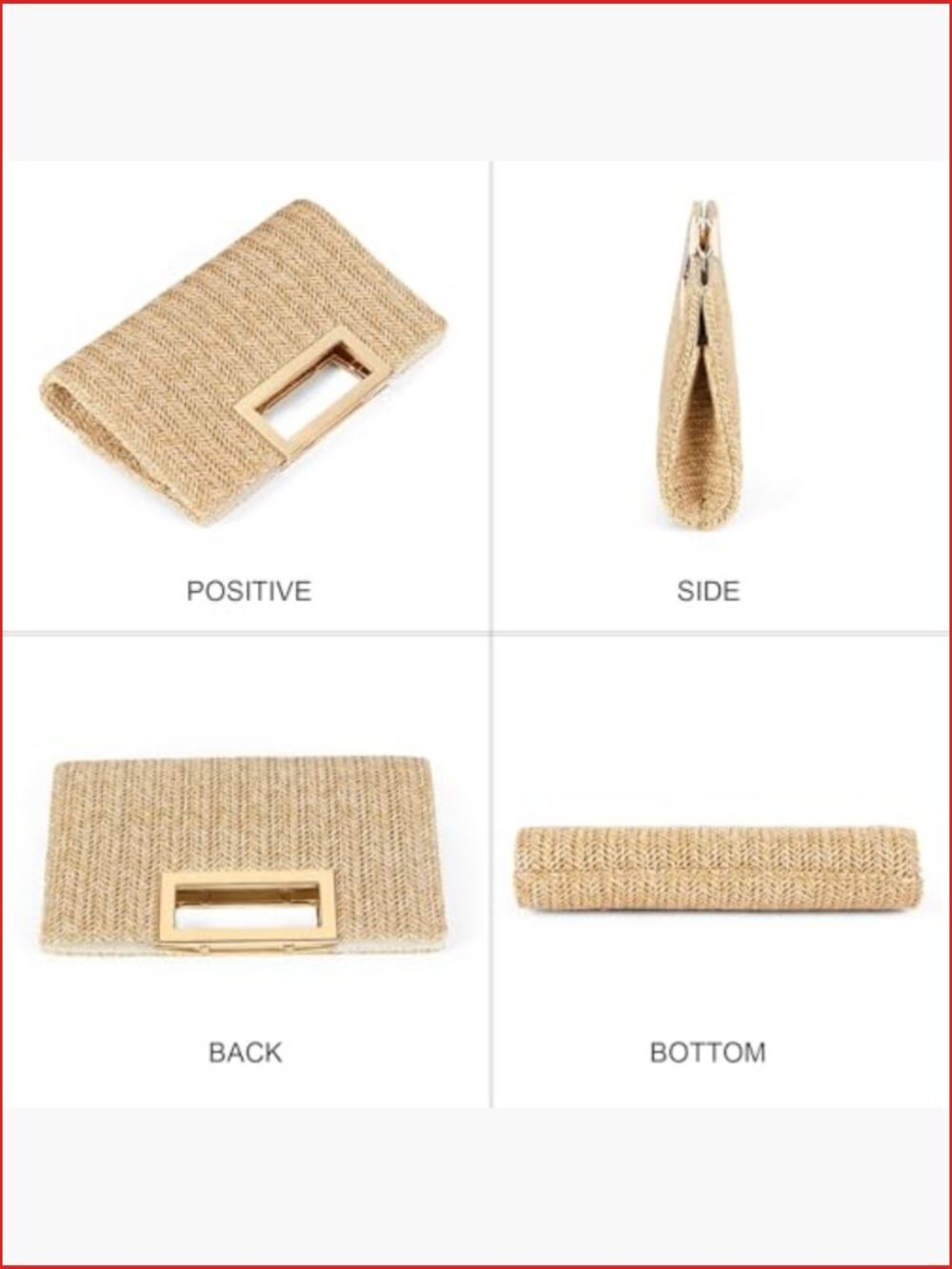 Straw Woven Clutch Handbag with Chain Strap - Evening Bag - Picture 6 of 7